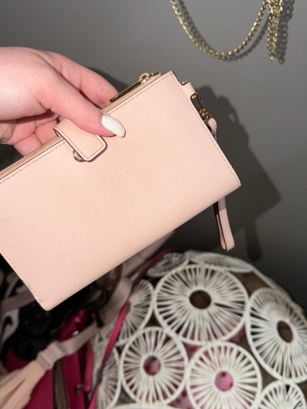 Michael Kors Pale Pink Leather Wristlet Wallet with Gold Hardware